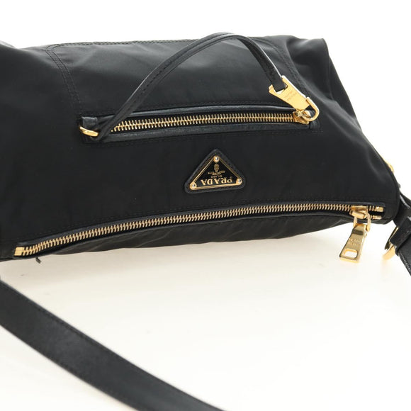 PRADA Shoulder Bag Nylon Black Gold Auth 183232SAV