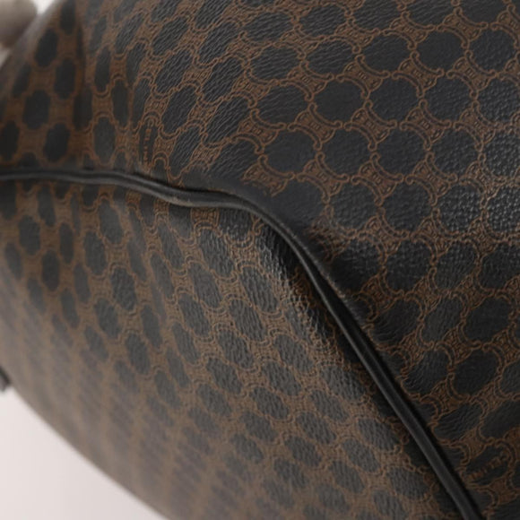 CELINE Macadam Canvas Boston Bag PVC Leather Black Gold Auth 183233