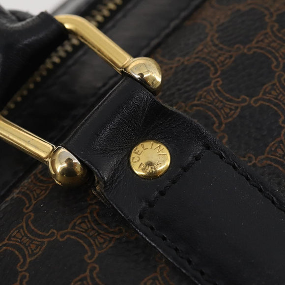 CELINE Macadam Canvas Boston Bag PVC Leather Black Gold Auth 183233