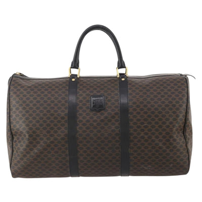 CELINE Macadam Canvas Boston Bag PVC Leather Black Gold Auth 183233 - 0