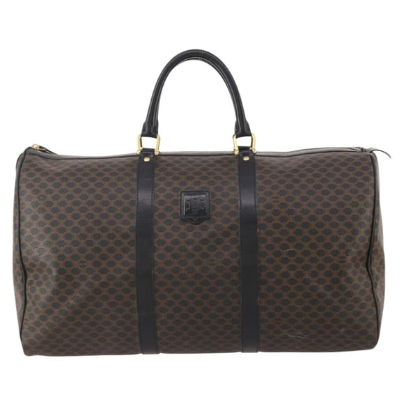 CELINE Macadam Canvas Boston Bag PVC Leather Black Gold Auth 183233