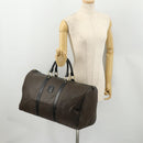 CELINE Macadam Canvas Boston Bag PVC Leather Black Gold Auth 183233-20