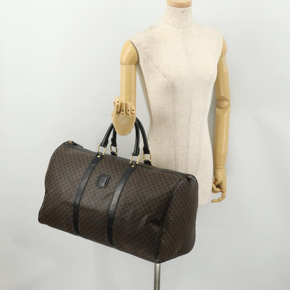 CELINE Macadam Canvas Boston Bag PVC Leather Black Gold Auth 183233