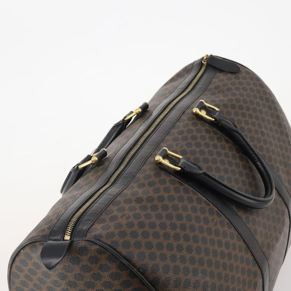 CELINE Macadam Canvas Boston Bag PVC Leather Black Gold Auth 183233
