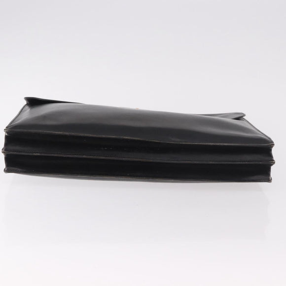 HERMES Kirius Business Bag Leather Black Gold Auth 183240