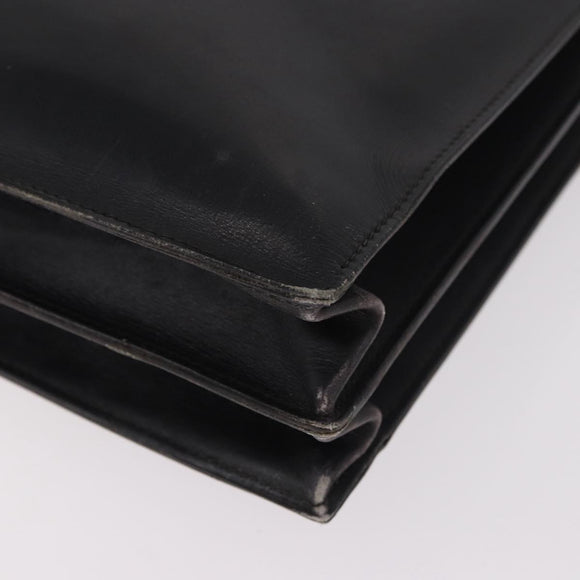 HERMES Kirius Business Bag Leather Black Gold Auth 183240