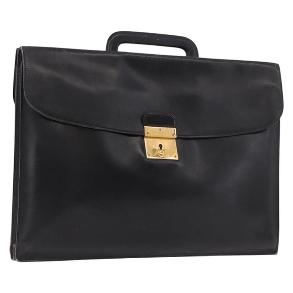 HERMES Kirius Business Bag Leather Black Gold Auth 183240