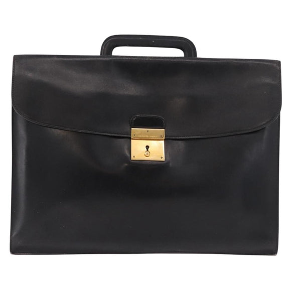 HERMES Kirius Business Bag Leather Black Gold Auth 183240