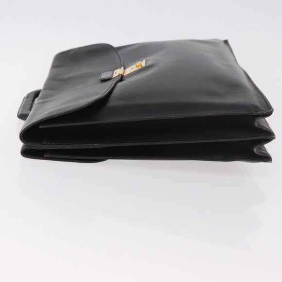 HERMES Kirius Business Bag Leather Black Gold Auth 183240