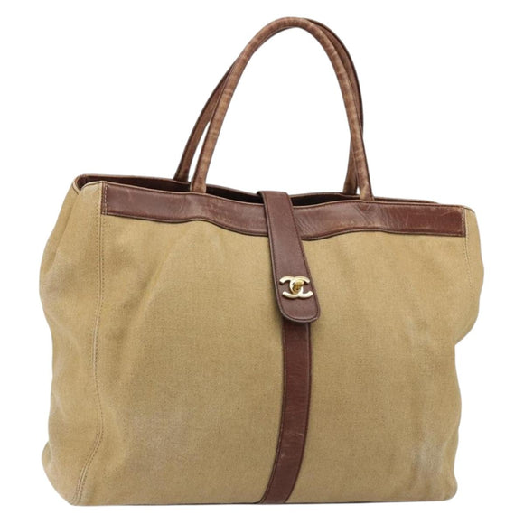 CHANEL Tragetasche Beschichtetes Canvas Beige Gold CC Original 183241
