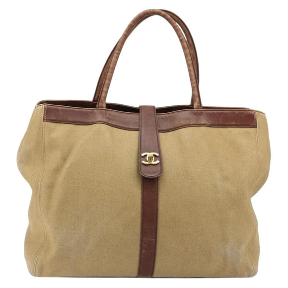 CHANEL Tragetasche Beschichtetes Canvas Beige Gold CC Original 183241