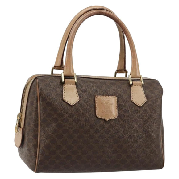 CELINE Macadam Canvas Hand Bag PVC Leather Brown Gold Auth 183253
