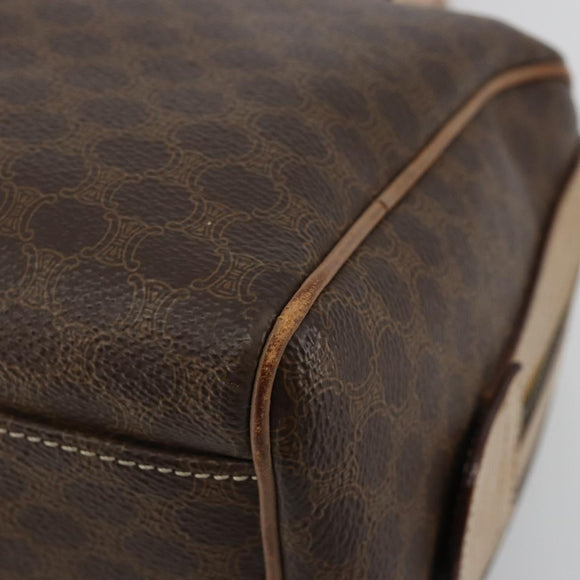CELINE Macadam Canvas Hand Bag PVC Leather Brown Gold Auth 183253