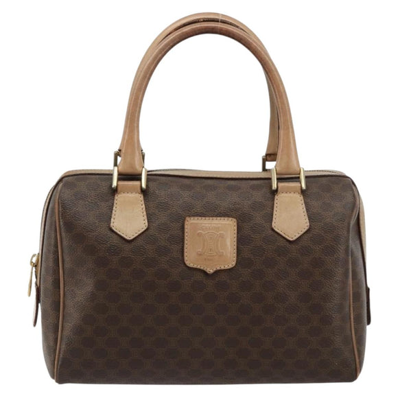 CELINE Macadam Canvas Hand Bag PVC Leather Brown Gold Auth 183253