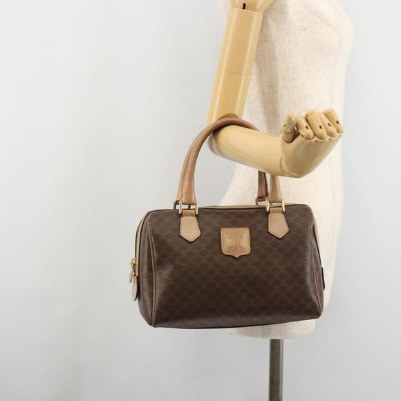 CELINE Macadam Canvas Hand Bag PVC Leather Brown Gold Auth 183253