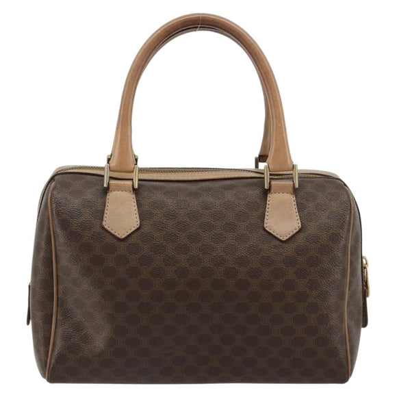 CELINE Macadam Canvas Hand Bag PVC Leather Brown Gold Auth 183253