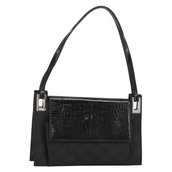 GUCCI Shoulder Bag Embossed leather Black Silver 001 3158 Auth 183254