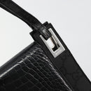 GUCCI Shoulder Bag Embossed leather Black Silver 001 3158 Auth 183254-18