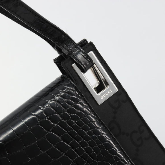 GUCCI Shoulder Bag Embossed leather Black Silver 001 3158 Auth 183254