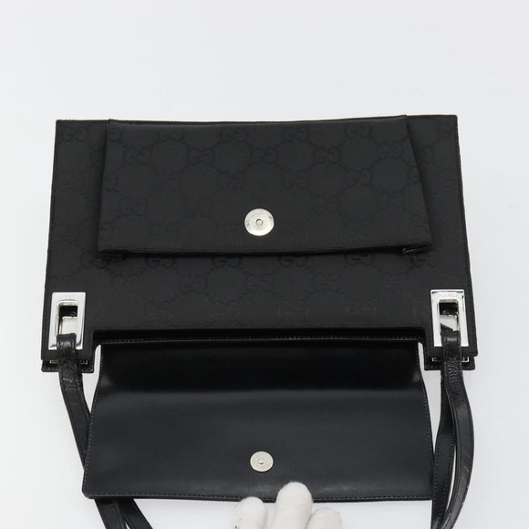 GUCCI Shoulder Bag Embossed leather Black Silver 001 3158 Auth 183254