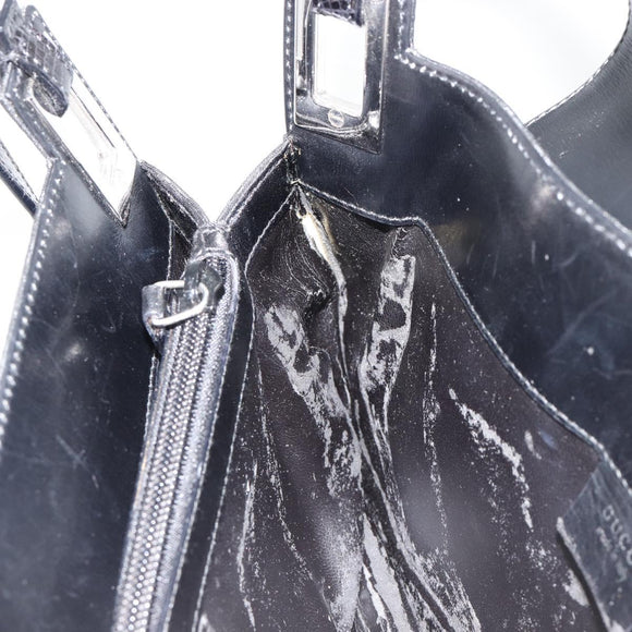 GUCCI Shoulder Bag Embossed leather Black Silver 001 3158 Auth 183254