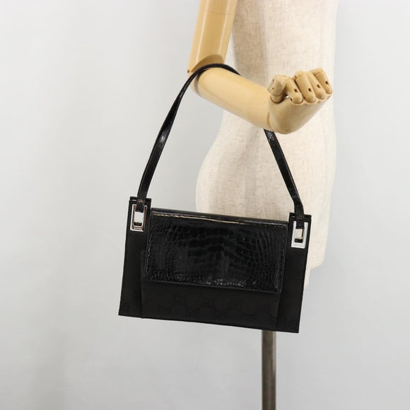 GUCCI Shoulder Bag Embossed leather Black Silver 001 3158 Auth 183254