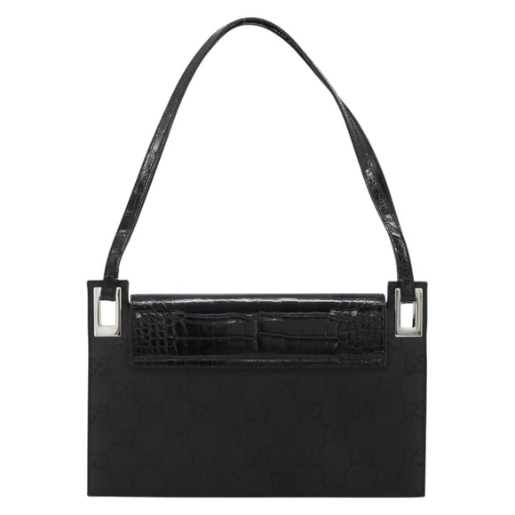 GUCCI Shoulder Bag Embossed leather Black Silver 001 3158 Auth 183254