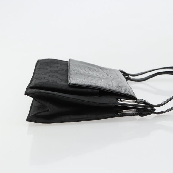GUCCI Shoulder Bag Embossed leather Black Silver 001 3158 Auth 183254