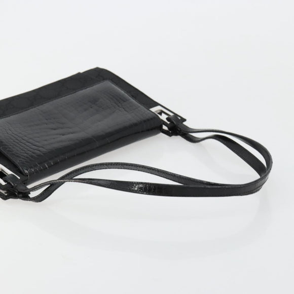 GUCCI Shoulder Bag Embossed leather Black Silver 001 3158 Auth 183254