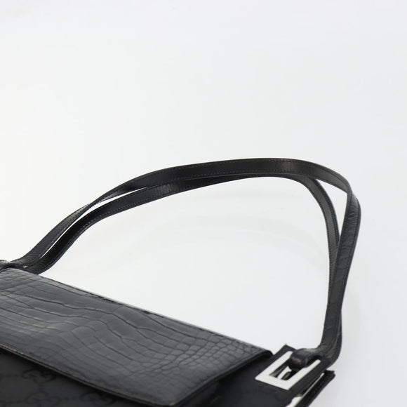 GUCCI Shoulder Bag Embossed leather Black Silver 001 3158 Auth 183254