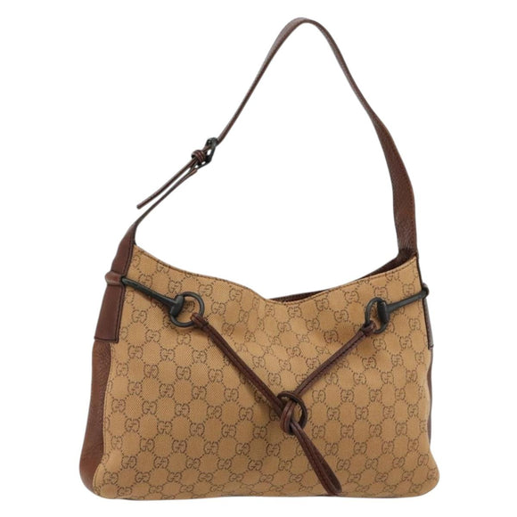 GUCCI GG Canvas Horsebit Shoulder Bag Beige 101975 Auth 183256A