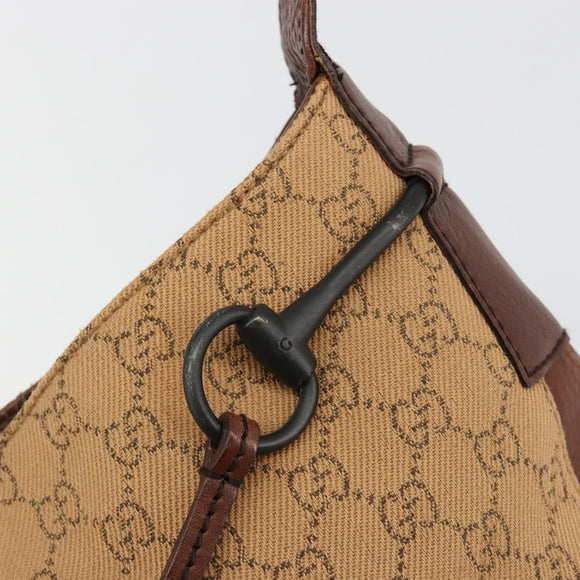 GUCCI GG Canvas Horsebit Shoulder Bag Beige 101975 Auth 183256A