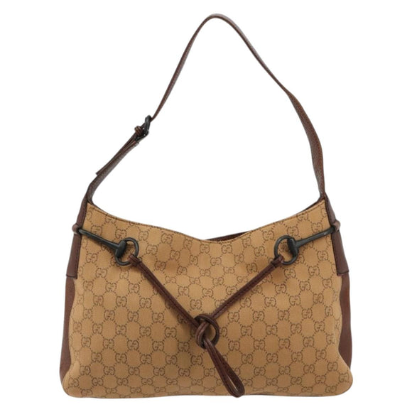 GUCCI GG Canvas Horsebit Shoulder Bag Beige 101975 Auth 183256A