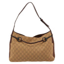 GUCCI GG Canvas Horsebit Shoulder Bag Beige 101975 Auth 183256A-3