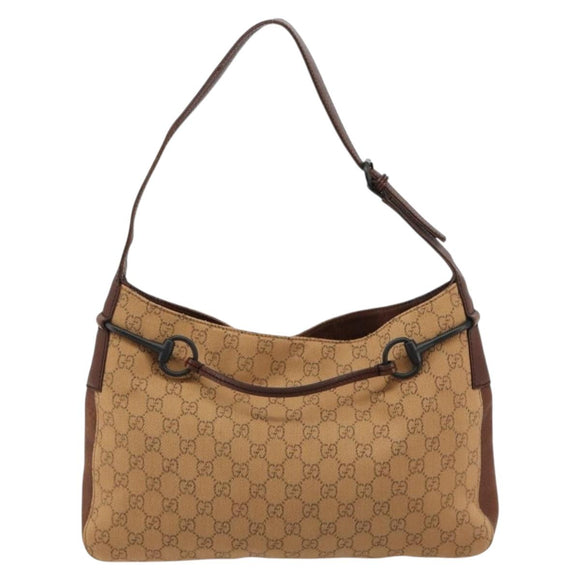 GUCCI GG Canvas Horsebit Shoulder Bag Beige 101975 Auth 183256A