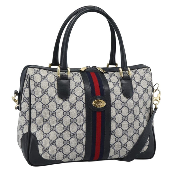 GUCCI GG Supreme Sherry Line Hand Bag PVC 2way Navy Gold 002 58 0033 Auth 183258