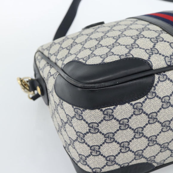 GUCCI GG Supreme Sherry Line Hand Bag PVC 2way Navy Gold 002 58 0033 Auth 183258