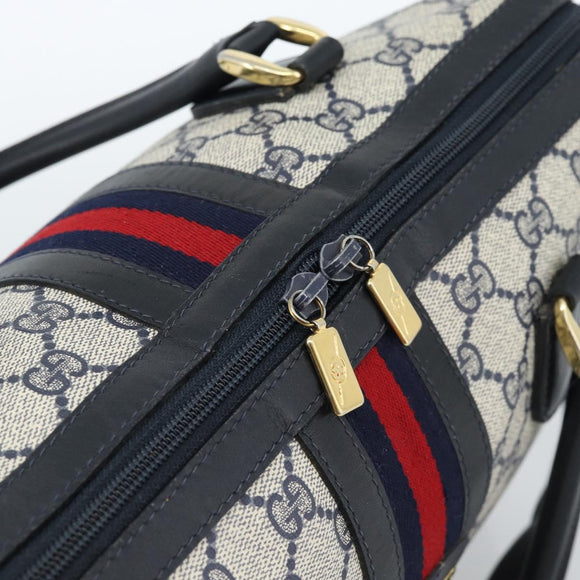 GUCCI GG Supreme Sherry Line Hand Bag PVC 2way Navy Gold 002 58 0033 Auth 183258
