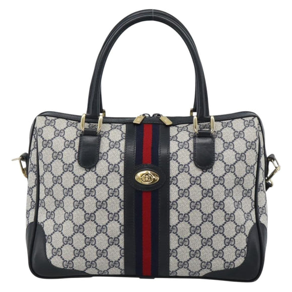 GUCCI GG Supreme Sherry Line Hand Bag PVC 2way Navy Gold 002 58 0033 Auth 183258
