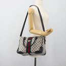GUCCI GG Supreme Sherry Line Hand Bag PVC 2way Navy Gold 002 58 0033 Auth 183258-24