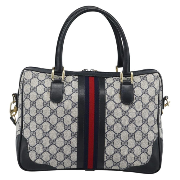 GUCCI GG Supreme Sherry Line Hand Bag PVC 2way Navy Gold 002 58 0033 Auth 183258