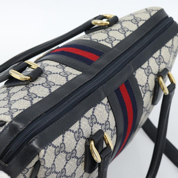 GUCCI GG Supreme Sherry Line Hand Bag PVC 2way Navy Gold 002 58 0033 Auth 183258