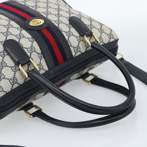 GUCCI GG Supreme Sherry Line Hand Bag PVC 2way Navy Gold 002 58 0033 Auth 183258