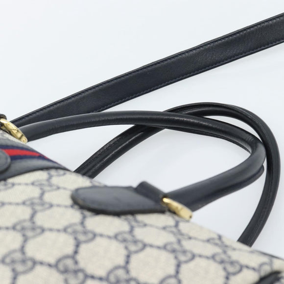 GUCCI GG Supreme Sherry Line Hand Bag PVC 2way Navy Gold 002 58 0033 Auth 183258