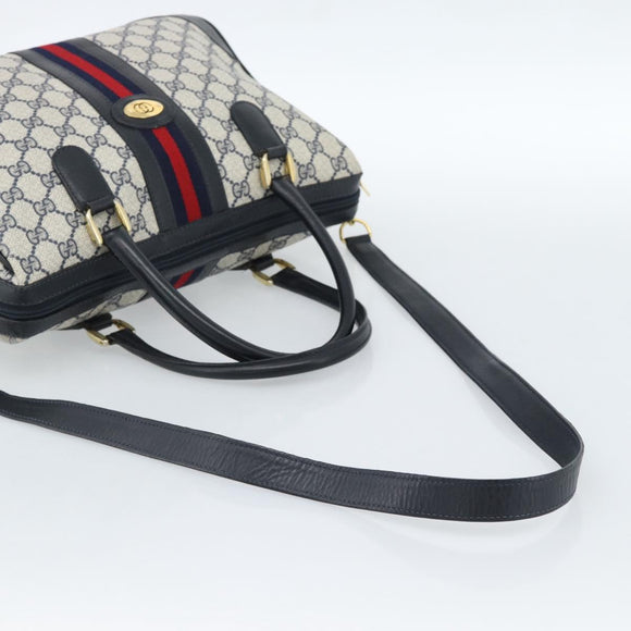 GUCCI GG Supreme Sherry Line Hand Bag PVC 2way Navy Gold 002 58 0033 Auth 183258