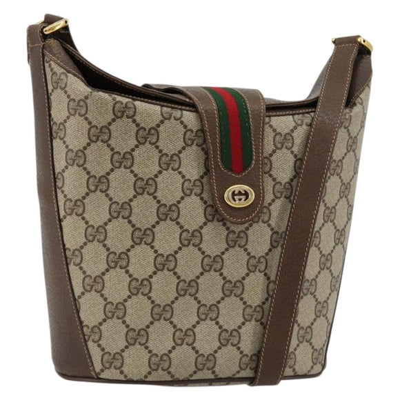 GUCCI GG Supreme Web Sherry Line Bag PVC Beige Gold 904 02 081 Auth 183259