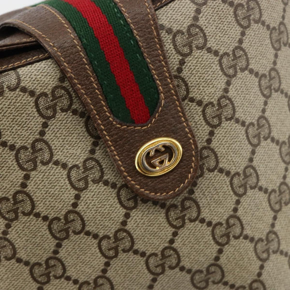 GUCCI GG Supreme Web Sherry Line Bag PVC Beige Gold 904 02 081 Auth 183259