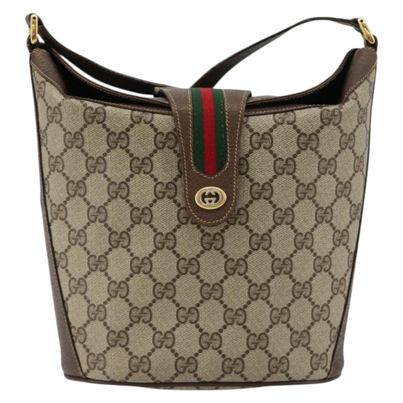 GUCCI GG Supreme Web Sherry Line Bag PVC Beige Gold 904 02 081 Auth 183259