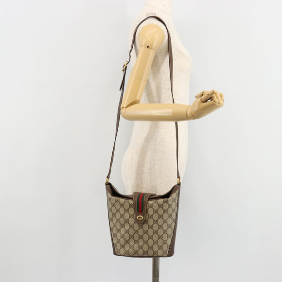 GUCCI GG Supreme Web Sherry Line Bag PVC Beige Gold 904 02 081 Auth 183259
