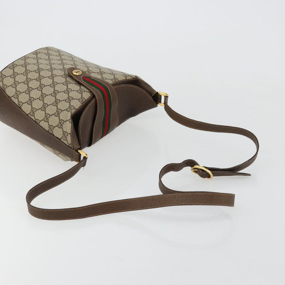 GUCCI GG Supreme Web Sherry Line Bag PVC Beige Gold 904 02 081 Auth 183259